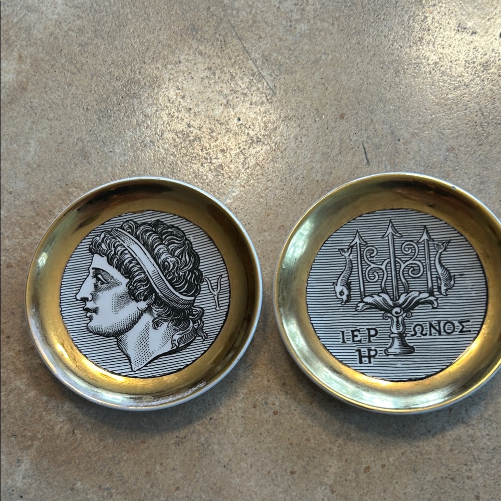 Italian Gold and Silver Decorative Coin Trays by Tacchi Franco in Florence.
